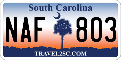 SC license plate NAF803