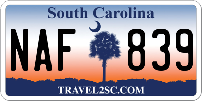 SC license plate NAF839