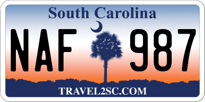 SC license plate NAF987