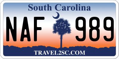 SC license plate NAF989