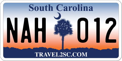 SC license plate NAH012