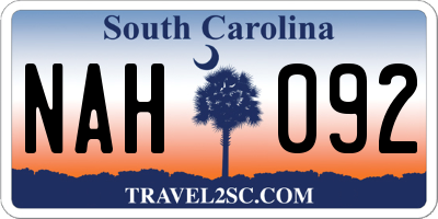 SC license plate NAH092