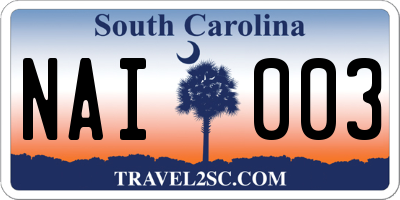 SC license plate NAI003