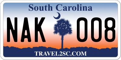 SC license plate NAK008