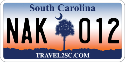 SC license plate NAK012