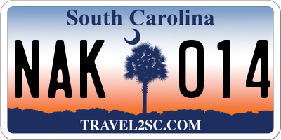 SC license plate NAK014