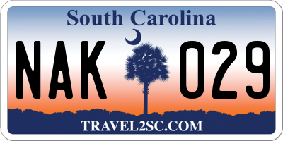 SC license plate NAK029