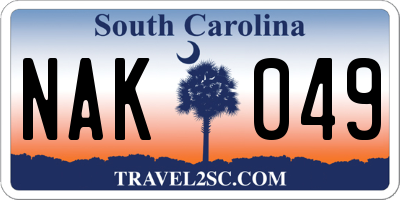 SC license plate NAK049