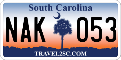 SC license plate NAK053