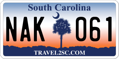 SC license plate NAK061