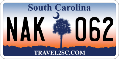 SC license plate NAK062
