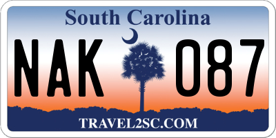 SC license plate NAK087