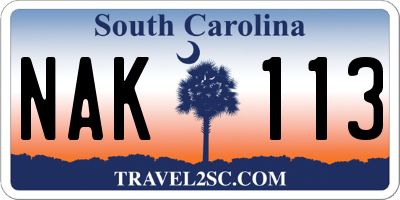 SC license plate NAK113