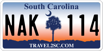 SC license plate NAK114