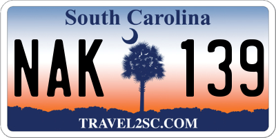 SC license plate NAK139