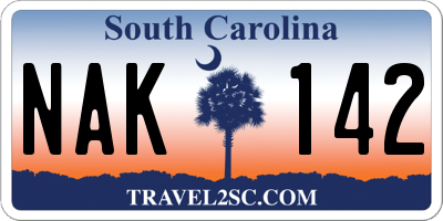 SC license plate NAK142