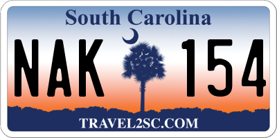 SC license plate NAK154