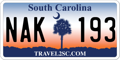SC license plate NAK193