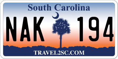 SC license plate NAK194