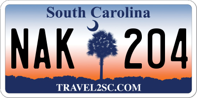 SC license plate NAK204