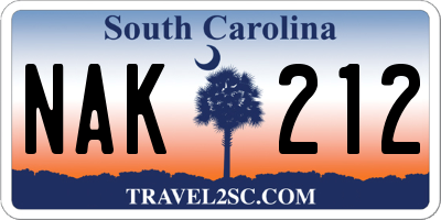 SC license plate NAK212