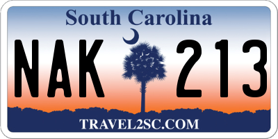 SC license plate NAK213