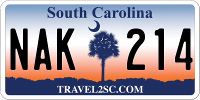 SC license plate NAK214
