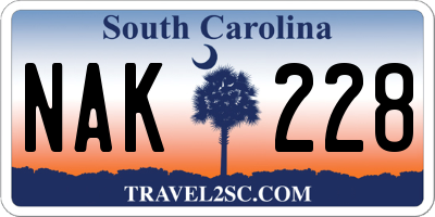 SC license plate NAK228