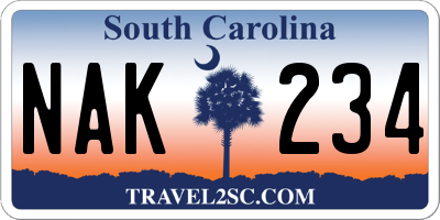 SC license plate NAK234