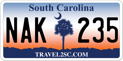 SC license plate NAK235