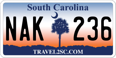SC license plate NAK236