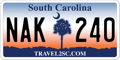 SC license plate NAK240