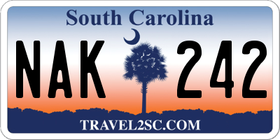 SC license plate NAK242