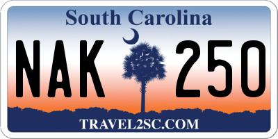 SC license plate NAK250