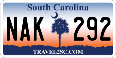 SC license plate NAK292