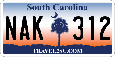 SC license plate NAK312