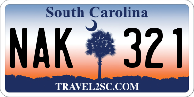 SC license plate NAK321