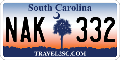 SC license plate NAK332