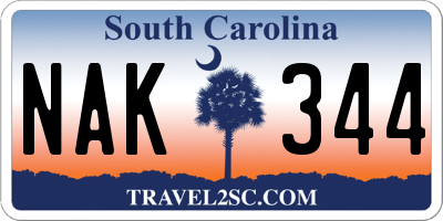 SC license plate NAK344