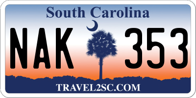 SC license plate NAK353