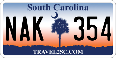 SC license plate NAK354