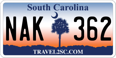 SC license plate NAK362