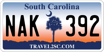 SC license plate NAK392