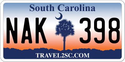 SC license plate NAK398