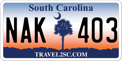SC license plate NAK403