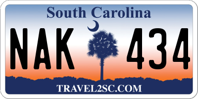 SC license plate NAK434