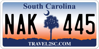 SC license plate NAK445
