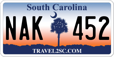 SC license plate NAK452
