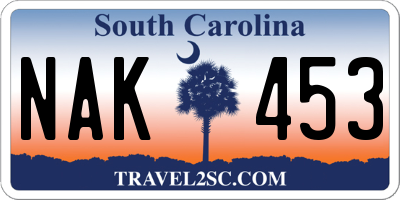 SC license plate NAK453