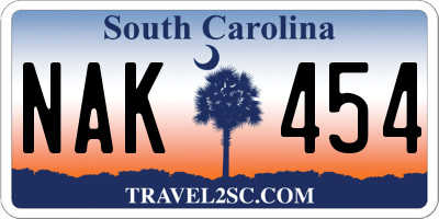 SC license plate NAK454